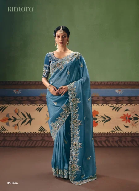 Blue Colour Gshringar By Kimora Fancy Fabric With Designer Work Saree Ks-5623